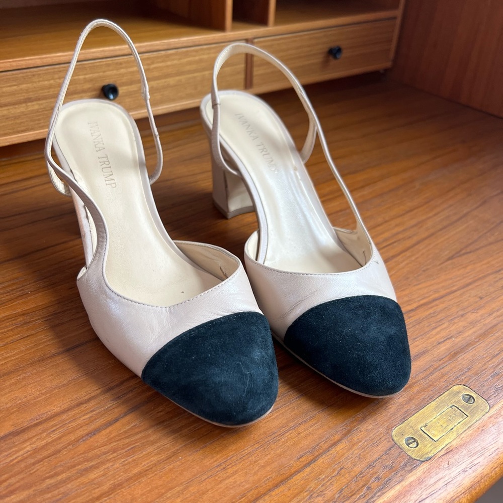 Cap Toe Sling Back Block Heels